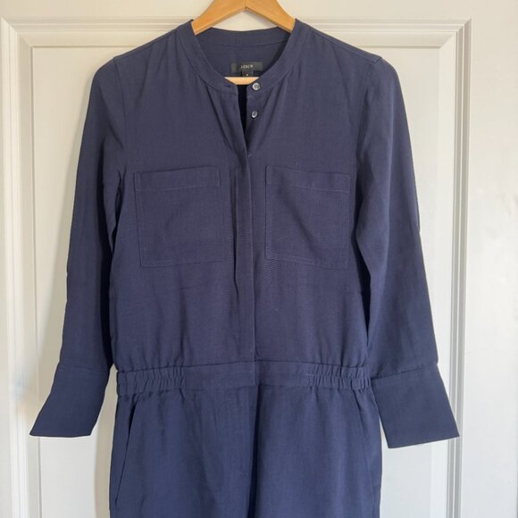 J. Crew Navy Blue Drapey Oxford Jumpsuit - women's size 0 NWOT - Picture 3 of 9